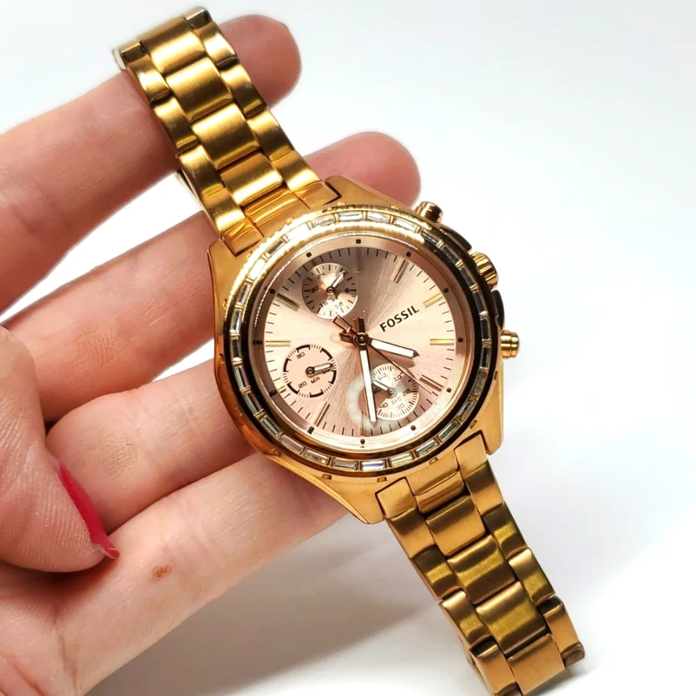 Fossil Watch CH2826 Rose Gold Steel Wristband Multifunction 10 ATM EUC